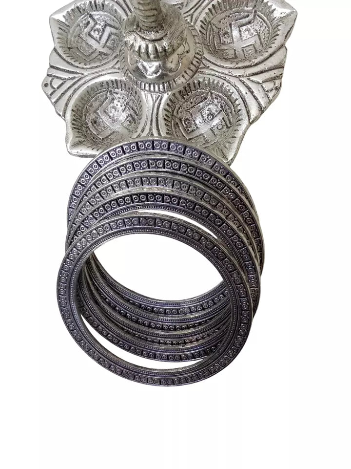 Women Brass Bracelet Bangles Brass Silver Oxidised Rajasthani 5 Pcs Size 2.6 By Kalra Creations
