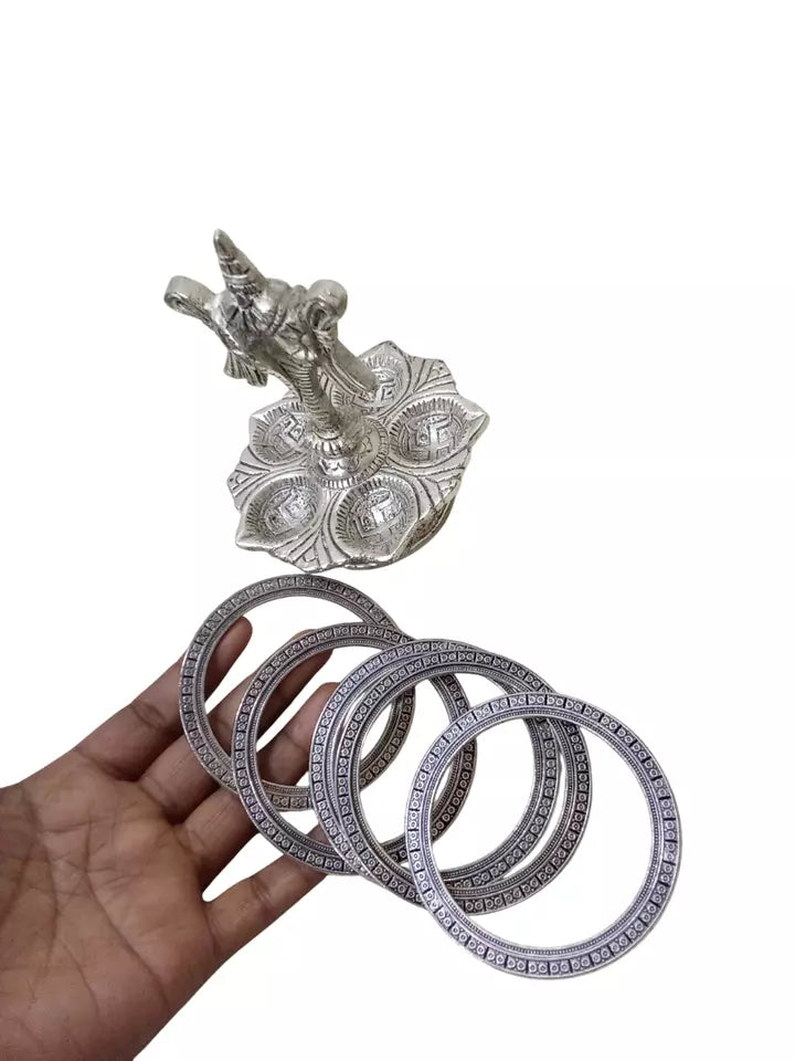 Women Brass Bracelet Bangles Brass Silver Oxidised Rajasthani 5 Pcs Size 2.6 By Kalra Creations