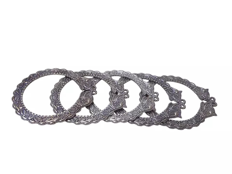 Women Brass Silver Oxidised Bracelet Bangles Brass Rajasthani 5 Pcs Size 2.6 By Kalra Creations