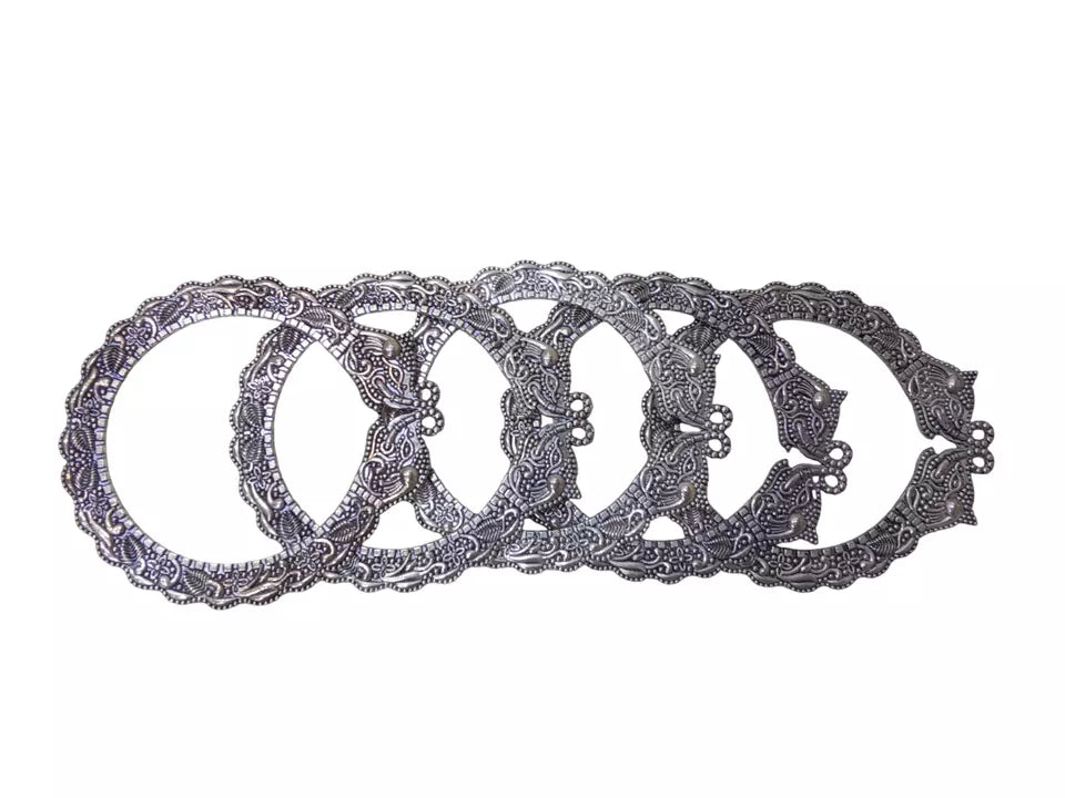 Women Brass Silver Oxidised Bracelet Bangles Brass Rajasthani 5 Pcs Size 2.6 By Kalra Creations