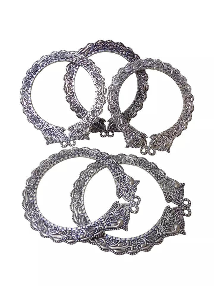 Women Brass Silver Oxidised Bracelet Bangles Brass Rajasthani 5 Pcs Size 2.6 By Kalra Creations