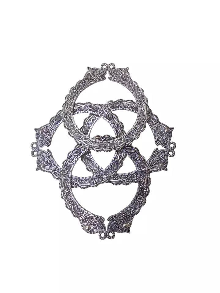 Women Brass Silver Oxidised Bracelet Bangles Brass Rajasthani 5 Pcs Size 2.6 By Kalra Creations