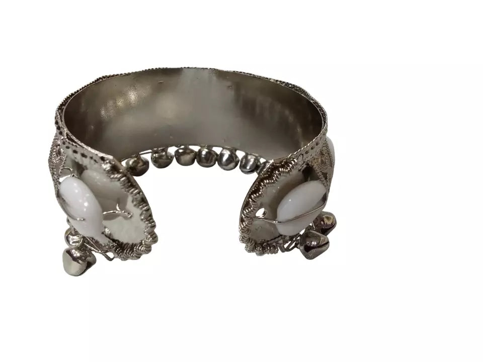 Women Brass Oxidised Rajasthani Side Openable Bangles Silver Tone Bracelet By Kalra Creations