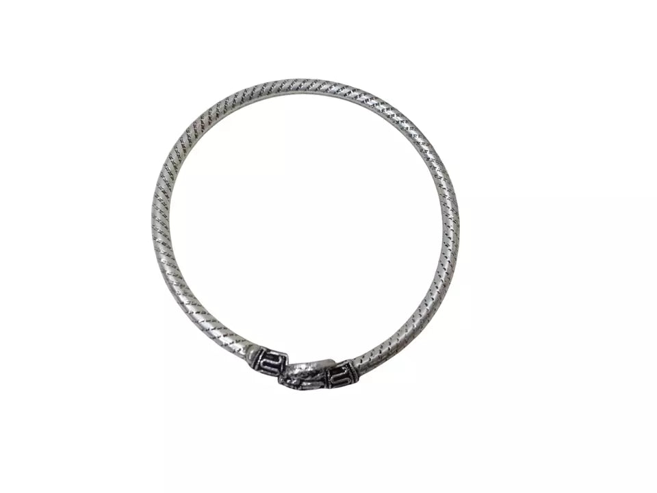 Women Brass side openable Bracelet Bangles Brass Silver Oxidised Tone By Kalra Creations