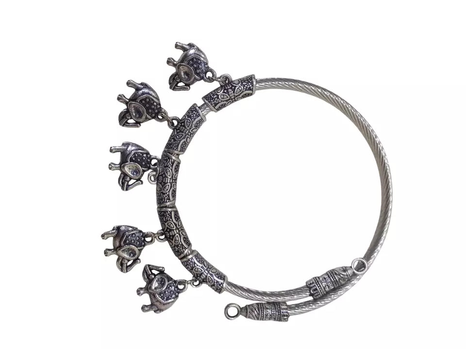 Women Brass Elephent side openable Bracelet Silver Oxidised Brass Bangles By Kalra Creations