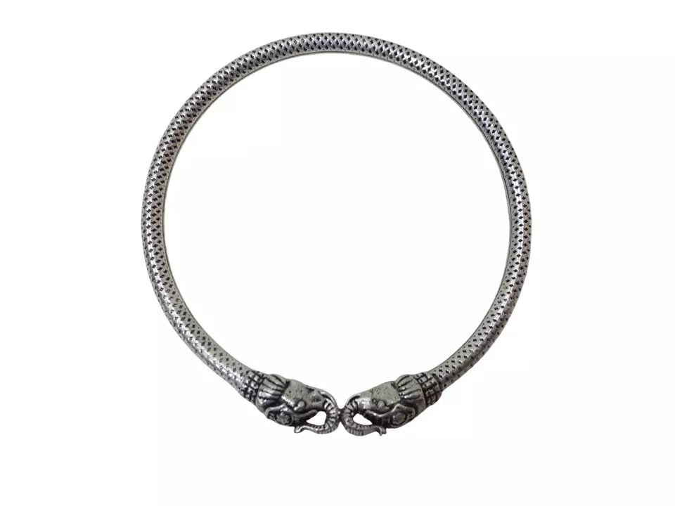 Women Brass Elephent Bracelet Bangles Brass Silver Oxidised side openable By Kalra Creations