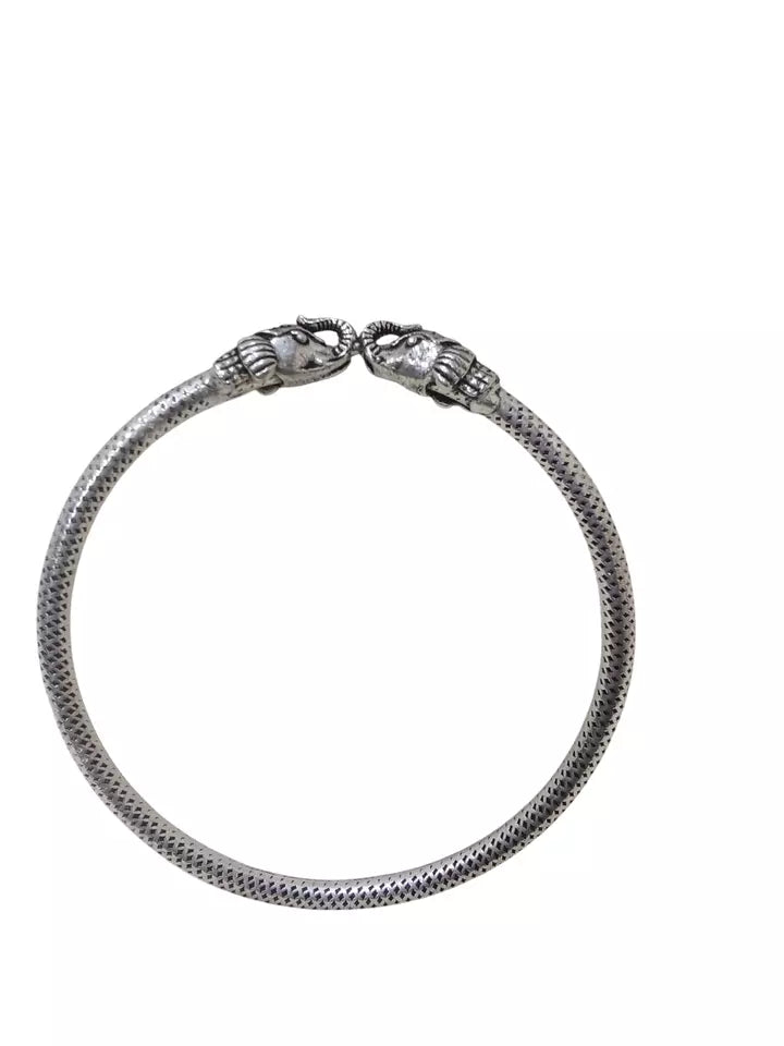 Women Brass Elephent Bracelet Bangles Brass Silver Oxidised side openable By Kalra Creations