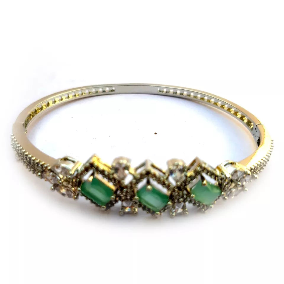 Women Bracelet Silver Oxidise Indian Jewelery Light Green Stone Kada Bracelet AD By Kalra Creations