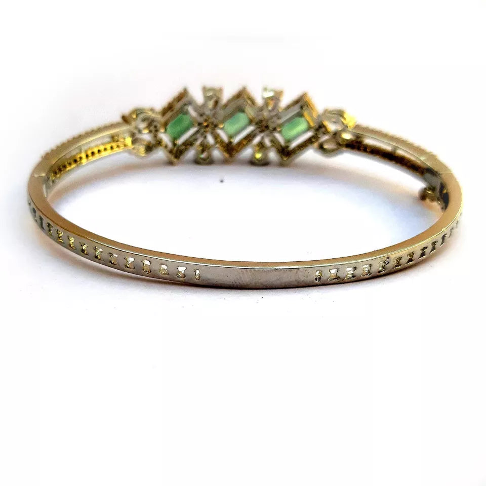 Women Bracelet Silver Oxidise Indian Jewelery Light Green Stone Kada Bracelet AD By Kalra Creations