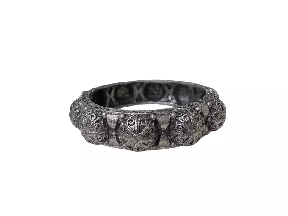 Women Brass Bangles Brass Rajasthani Silver Tone Oxidised Side Openable Bracelet By Kalra Creations
