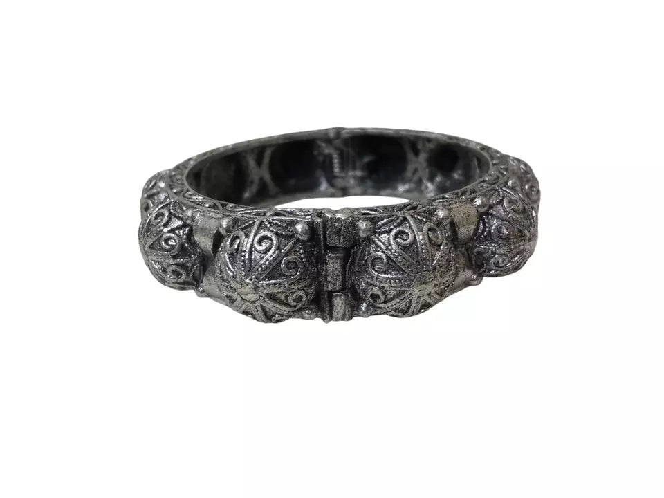 Women Brass Bangles Brass Rajasthani Silver Tone Oxidised Side Openable Bracelet By Kalra Creations
