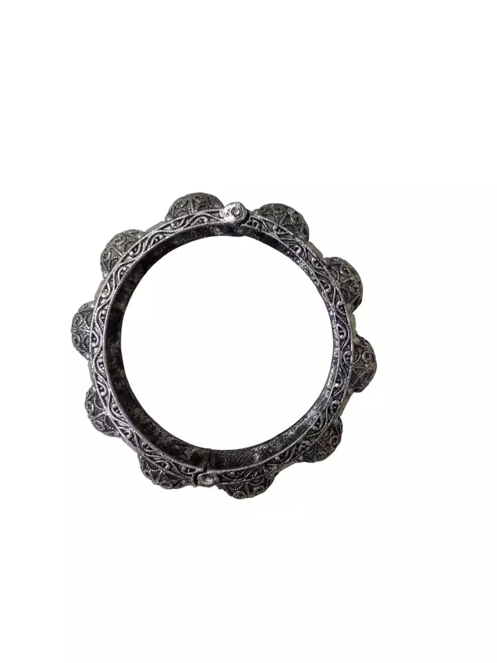 Women Brass Bangles Brass Rajasthani Silver Tone Oxidised Side Openable Bracelet By Kalra Creations