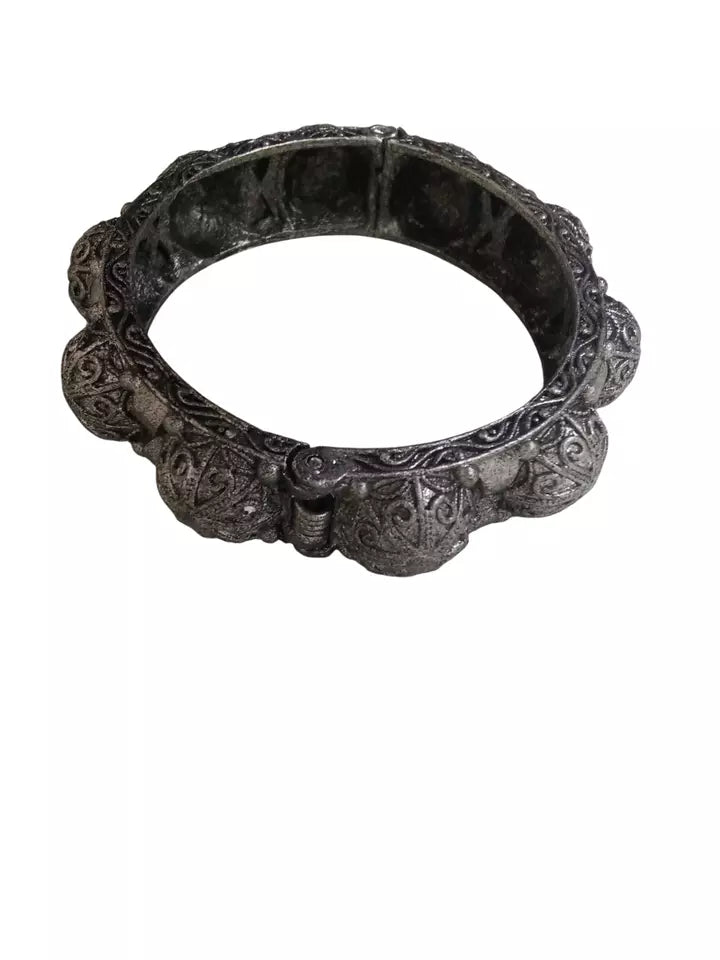 Women Brass Bangles Brass Rajasthani Silver Tone Oxidised Side Openable Bracelet By Kalra Creations
