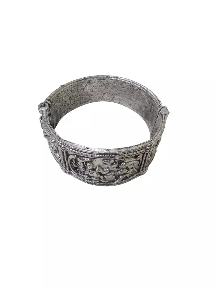 Women Brass Oxidised Side Openable Bracelet Bangles Brass Silver Tone By Kalra Creations