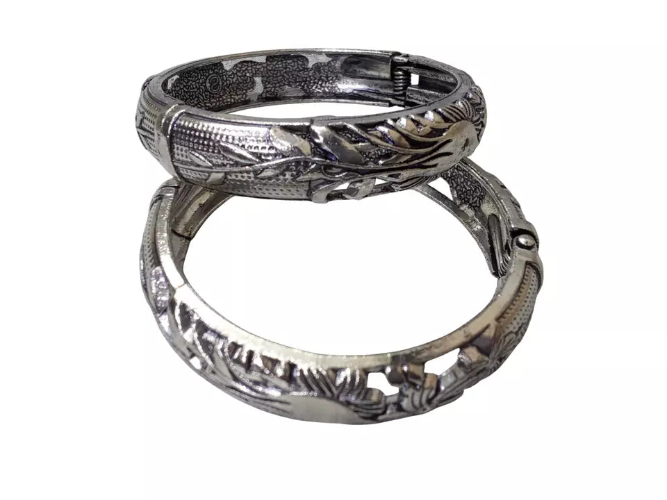 Kids Brass Rajasthani Bangles Brass Silver Tone Side Openable Bracelet Oxidised By Kalra Creations