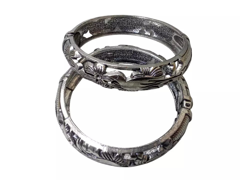 Kids Brass Rajasthani Bangles Brass Silver Tone Side Openable Bracelet Oxidised By Kalra Creations