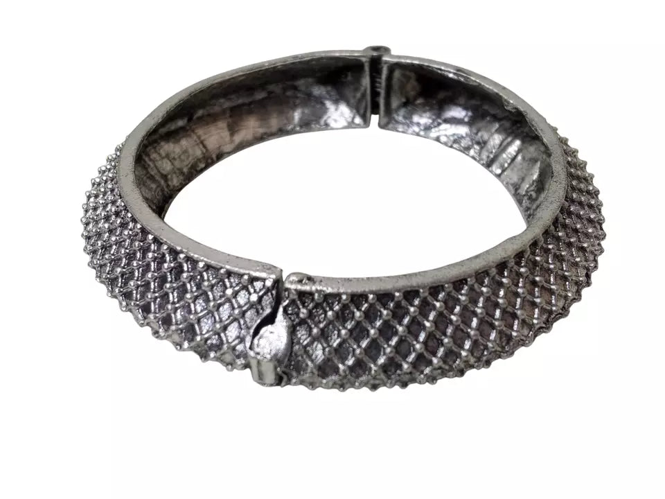 Women Brass Silver Tone Oxidised Side Openable Bracelet Bangles Brass Rajasthani By Kalra Creations