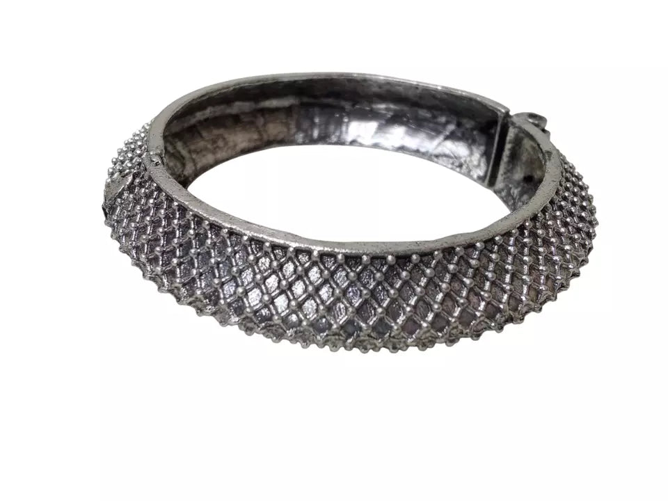 Women Brass Silver Tone Oxidised Side Openable Bracelet Bangles Brass Rajasthani By Kalra Creations
