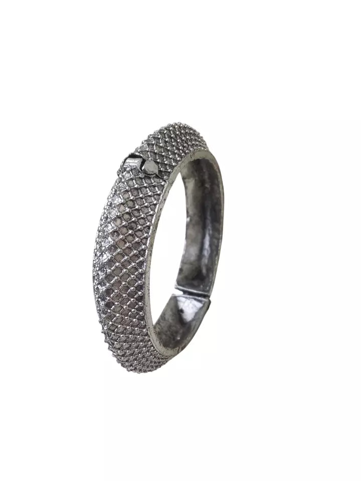 Women Brass Silver Tone Oxidised Side Openable Bracelet Bangles Brass Rajasthani By Kalra Creations