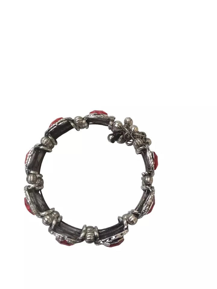 Women Silver Oxidised Rajasthani Side Openable Bracelet Bangles Brass By Kalra Creations