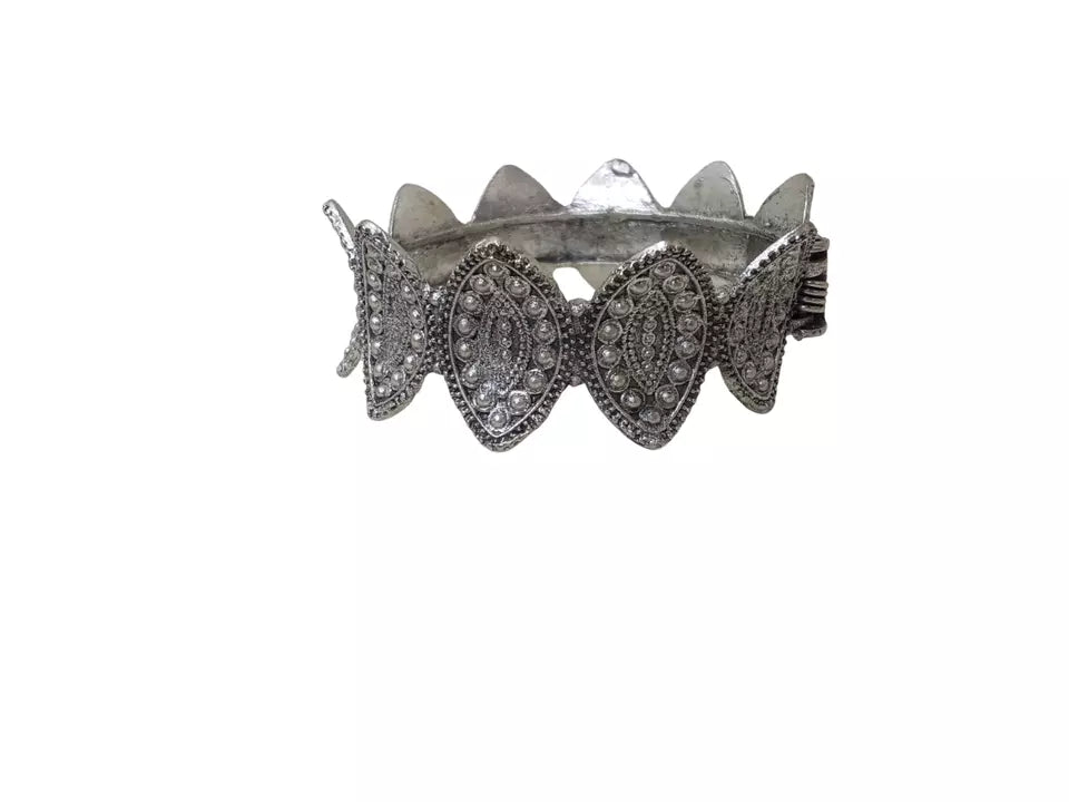 Women Oxidised Side Openable Bracelet Bangles Brass Rajasthani Silver Tone By Kalra Creations