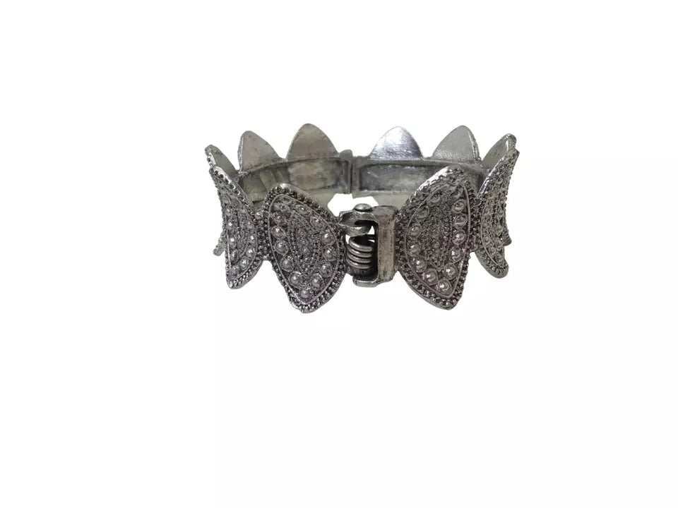 Women Oxidised Side Openable Bracelet Bangles Brass Rajasthani Silver Tone By Kalra Creations