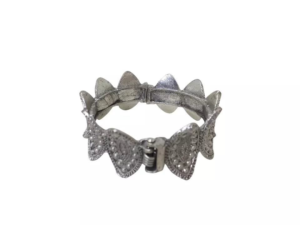 Women Oxidised Side Openable Bracelet Bangles Brass Rajasthani Silver Tone By Kalra Creations