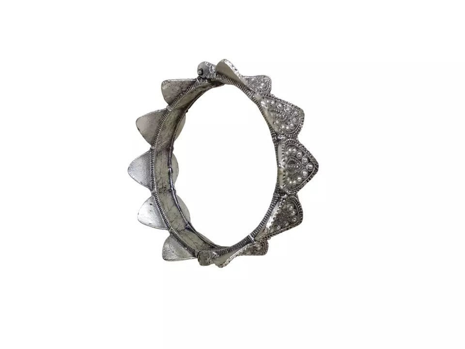 Women Oxidised Side Openable Bracelet Bangles Brass Rajasthani Silver Tone By Kalra Creations
