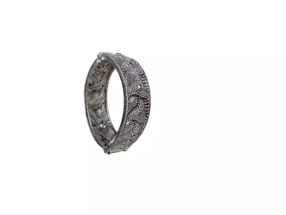Women Brass Oxidised Side Openable Bracelet Bangles Rajasthani Silver Tone By Kalra Creations