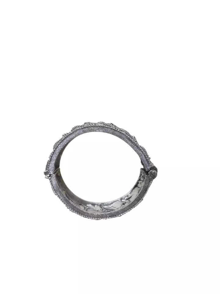Women Brass Oxidised Side Openable Bracelet Bangles Rajasthani Silver Tone By Kalra Creations