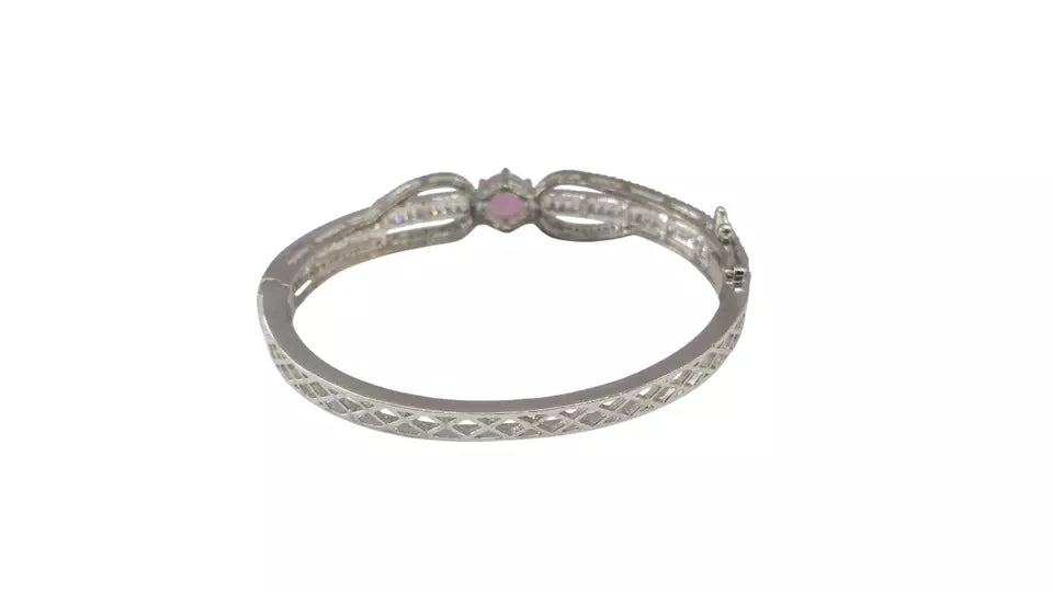 Women Bracelet Silver Plated Indian Jewelery Pink Stone Kada Bracelet AD By Kalra Creations