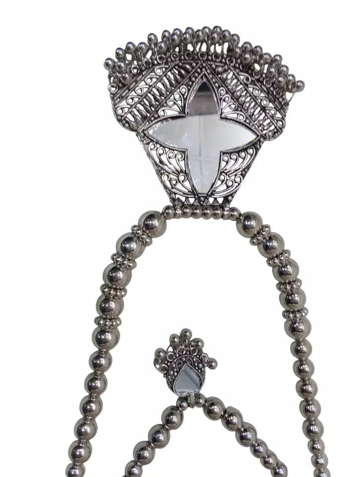 Women Silver Oxidised Necklace With Earrings Pendant Clip On Nose Pin Combo Set By Kalra Creations