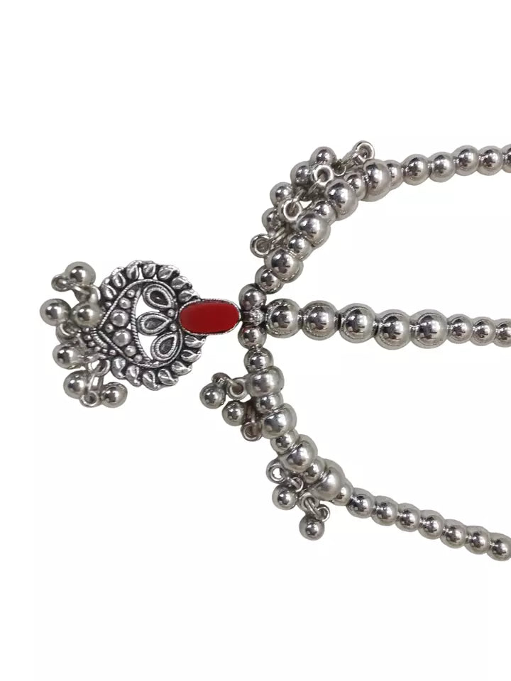Women Silver Oxidised Necklace With Earrings Pendant Clip On Nose Pin Combo Set By Kalra Creations