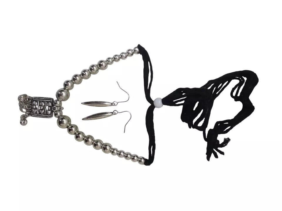 Women Silver Oxidised Necklace With Earrings Pendant Clip On Nose Pin Combo Set By Kalra Creations