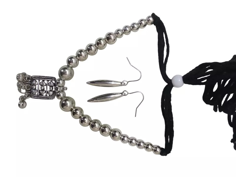 Women Silver Oxidised Necklace With Earrings Pendant Clip On Nose Pin Combo Set By Kalra Creations