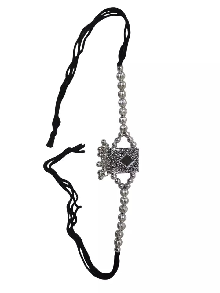 Women Silver Oxidised Necklace With Earrings Pendant Clip On Nose Pin Combo Set By Kalra Creations