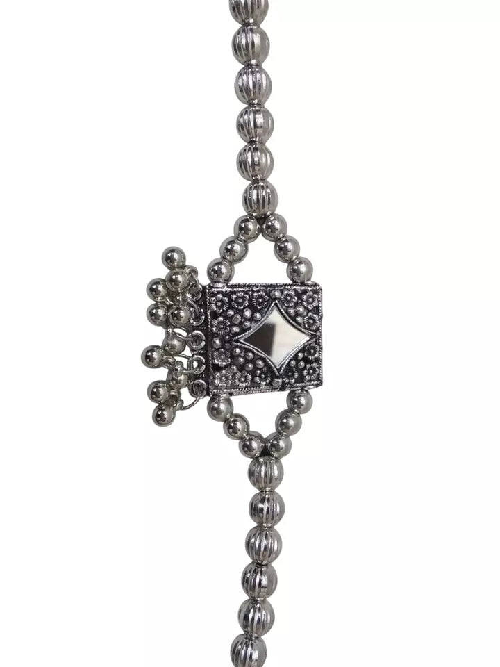 Women Silver Oxidised Necklace With Earrings Pendant Clip On Nose Pin Combo Set By Kalra Creations
