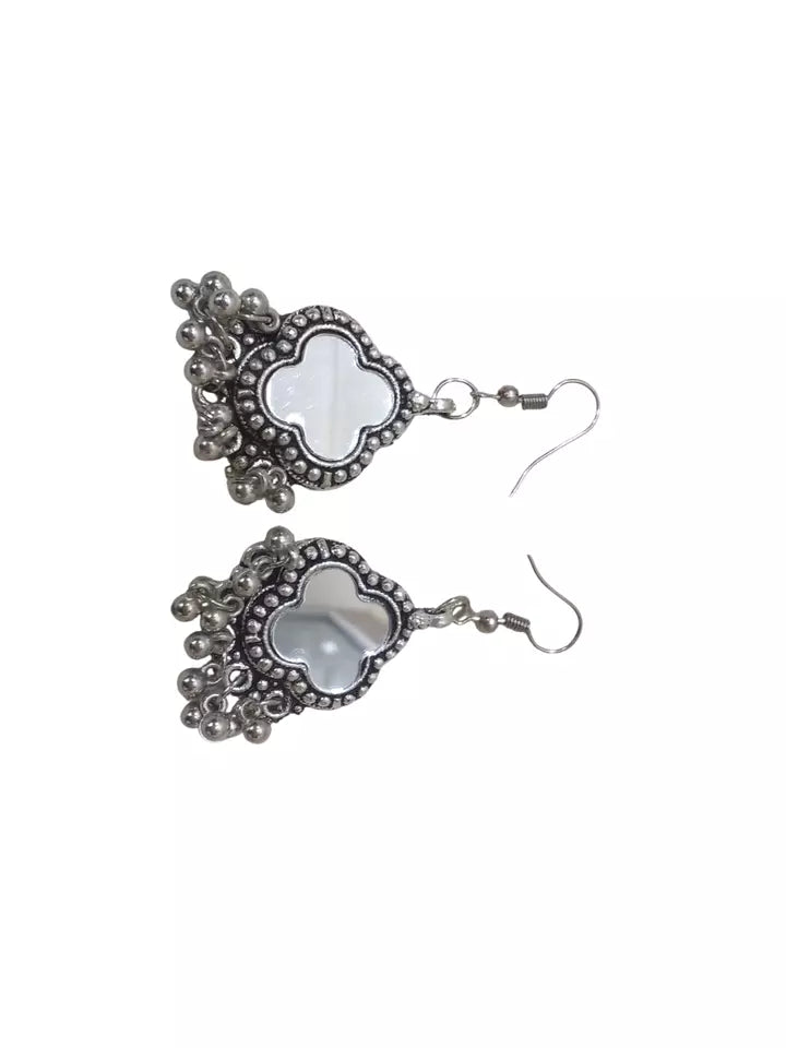 Women Silver Oxidised Necklace With Earrings Pendant Clip On Nose Pin Combo Set By Kalra Creations