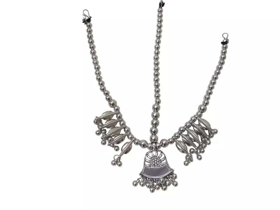 Women Silver Oxidised Necklace With Earrings Pendant Clip On Nose Pin Combo Set By Kalra Creations