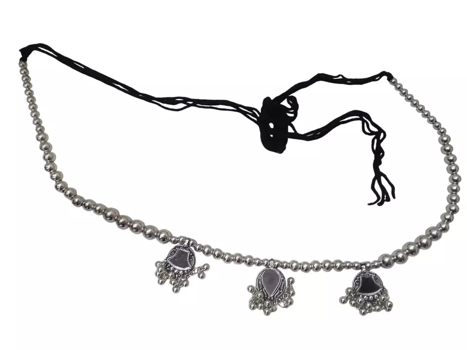 Women Silver Oxidised Necklace With Earrings Pendant Clip On Nose Pin Combo Set By Kalra Creations