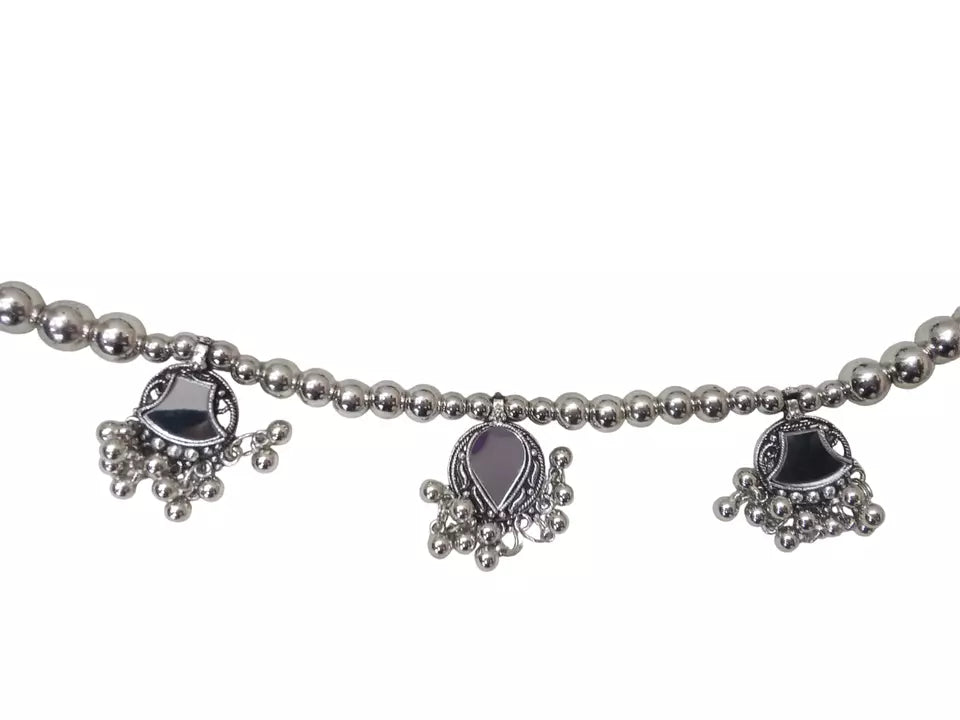 Women Silver Oxidised Necklace With Earrings Pendant Clip On Nose Pin Combo Set By Kalra Creations