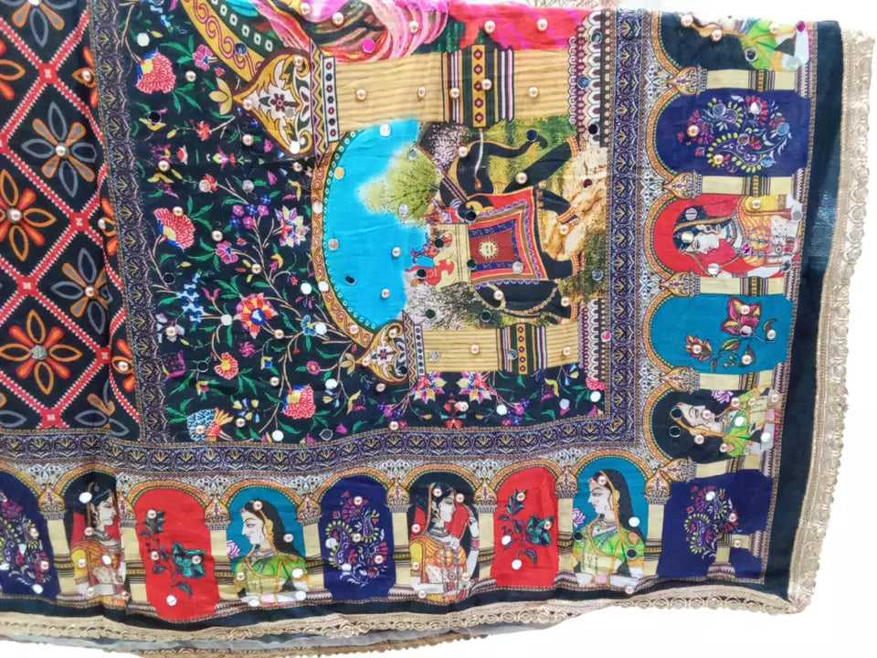 Heavy Mirror & Bead Pakistani Dupatta Women Weddings Festivals Handwork Perfect By Kalra Creations