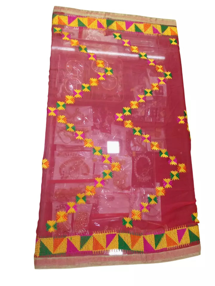Indian Dupatta With Gotta Lace Women Handmade Bollywood Punjabi Phulkari By Kalra Creations