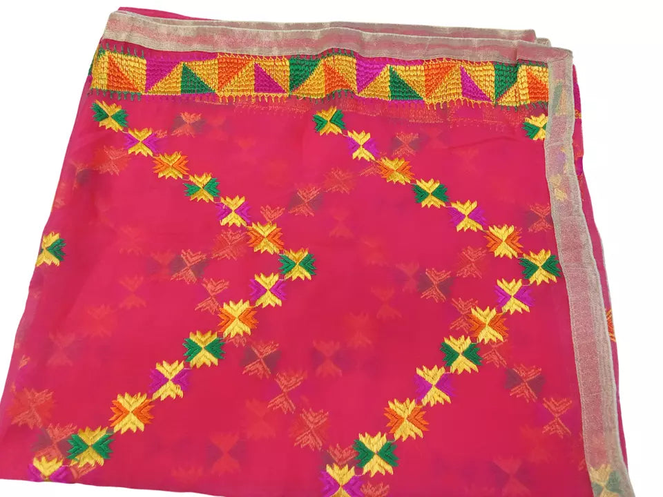 Indian Dupatta With Gotta Lace Women Handmade Bollywood Punjabi Phulkari By Kalra Creations