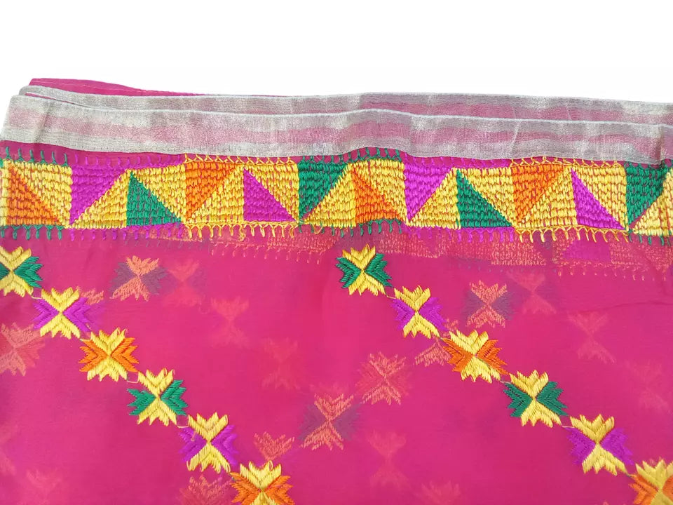 Indian Dupatta With Gotta Lace Women Handmade Bollywood Punjabi Phulkari By Kalra Creations