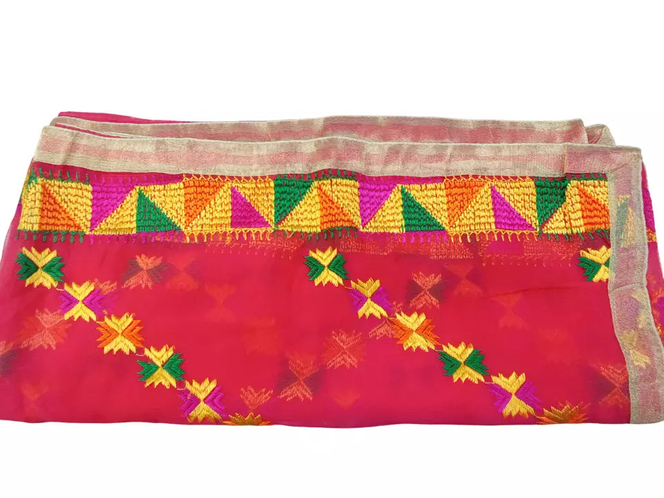Indian Dupatta With Gotta Lace Women Handmade Bollywood Punjabi Phulkari By Kalra Creations