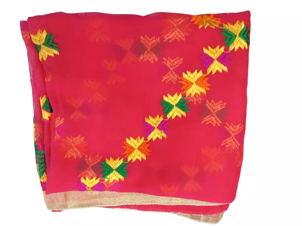 Indian Dupatta With Gotta Lace Women Handmade Bollywood Punjabi Phulkari By Kalra Creations