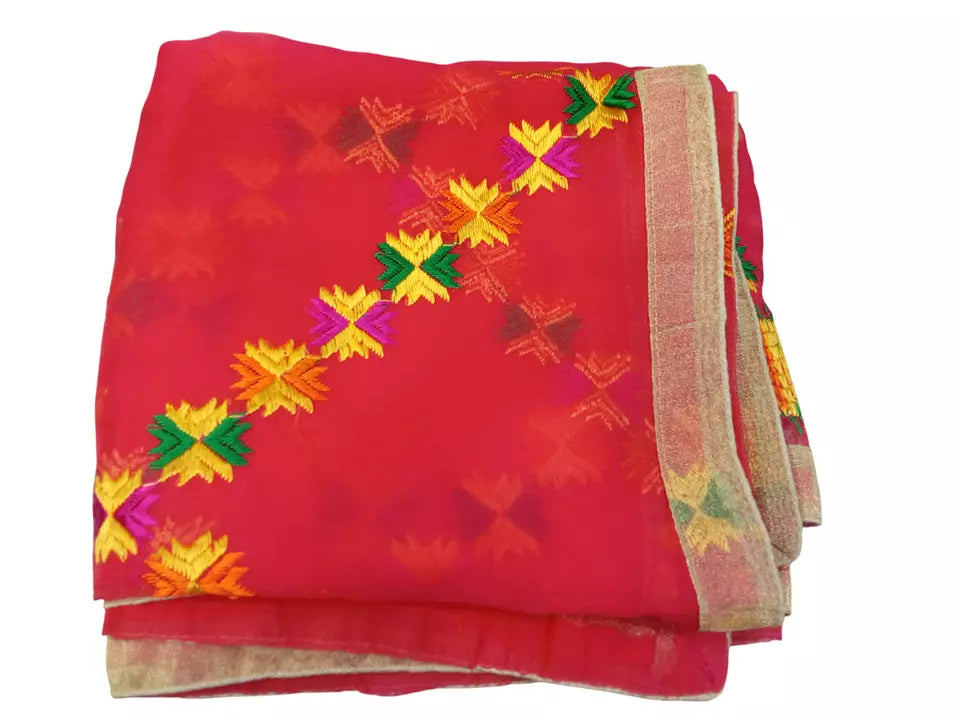 Indian Dupatta With Gotta Lace Women Handmade Bollywood Punjabi Phulkari By Kalra Creations