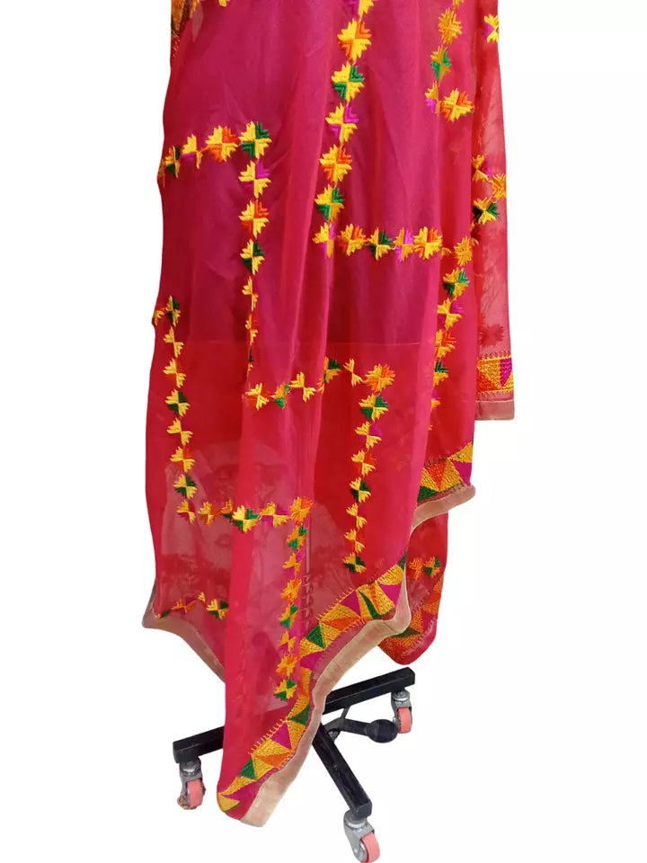 Indian Dupatta With Gotta Lace Women Handmade Bollywood Punjabi Phulkari By Kalra Creations