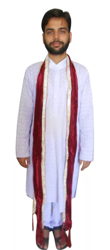 Men Stole Indian Handmade Silk Wedding Dupatta Maroon Groom Chunni By Kalra Creations